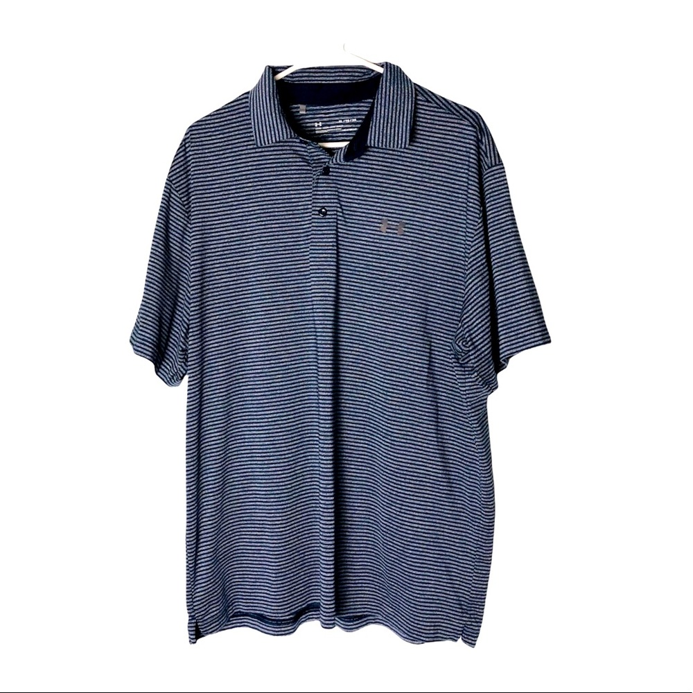 UNDER ARMOUR Golf Navy/Gray Stripe Heatgear Polo Men’s Small